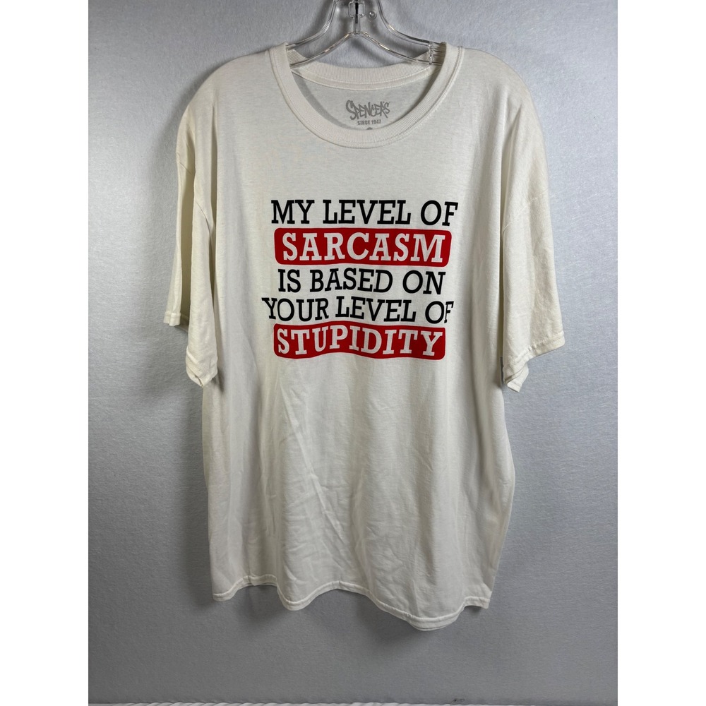 Spencer's Graphic T Shirt Men XL White Cotton Sarcasm Stupidity Funny Slogan Tee